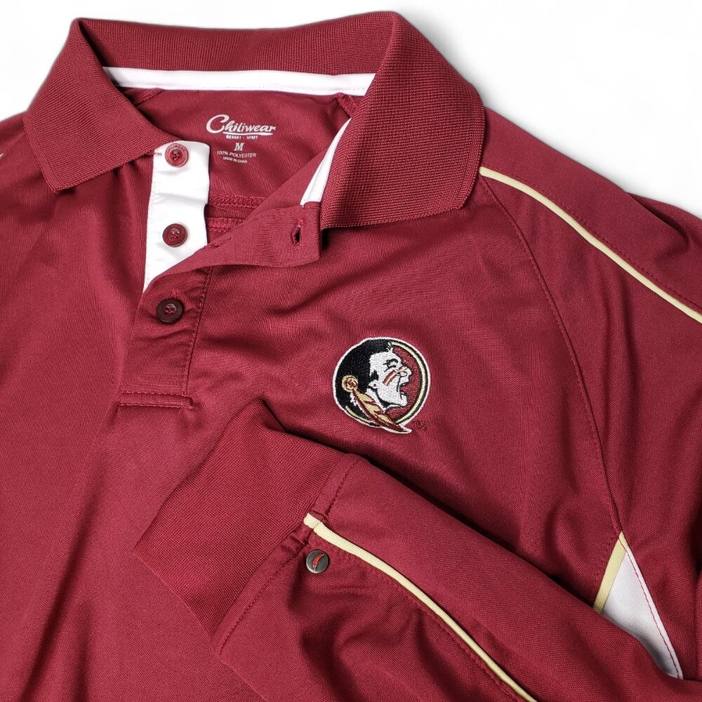 Florida State Seminoles Polo Men's Long Sleeve Color Panel Embroidered Logo M